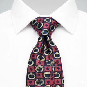 Gucci Silk Tie Italy Made Vintage Horsebit Pink Blue Geometric Horse Equestrian